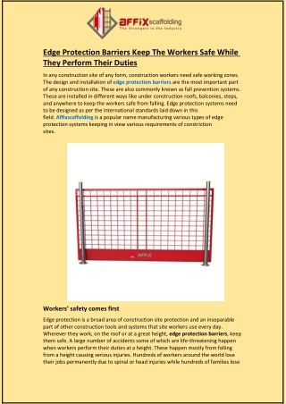 Edge Protection Barriers Keep The Workers Safe While They Perform Their Duties