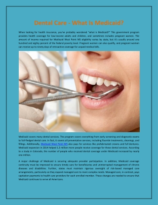 Dental Care - What Is Medicaid?