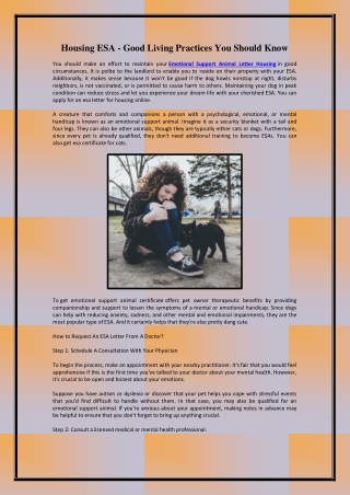 Housing ESA - Good Living Practices You Should Know