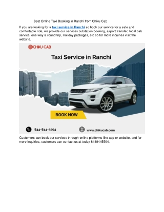Best Online Taxi Booking in Ranchi