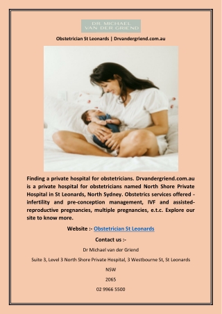 Obstetrician St Leonards | Drvandergriend.com.au
