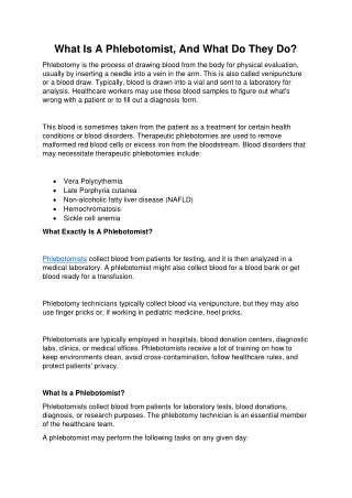 What Is A Phlebotomist