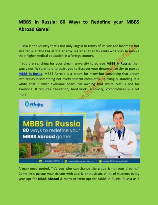 MBBS in Russia 80 ways to redefine your MBBS Abroad game!