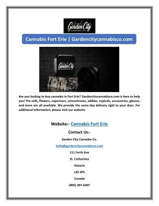 Cannabis Fort Erie | Gardencitycannabisco.com