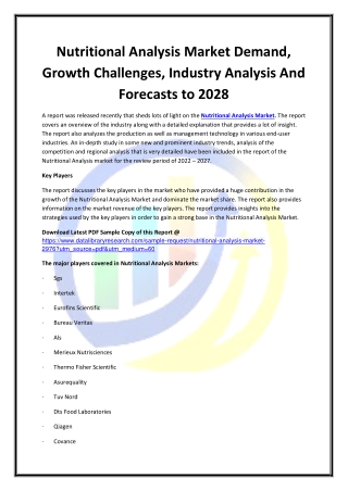 Global Nutritional Analysis Market Opportunities and Forecast 2020-2027