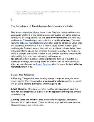 The Importance of Tile Adhesives Manufacturers in India