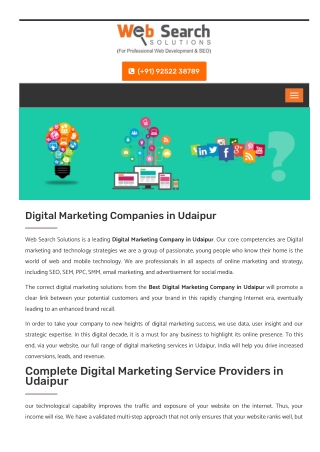 Top Digital Marketing Companies Udaipur, Rajasthan