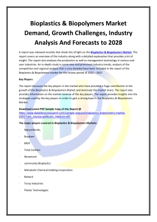 Global Bioplastics & Biopolymers Market Opportunities and Forecast 2020-2027