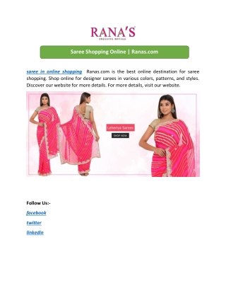 Ranas.com is the best online destination for saree shopping. Shop online for des