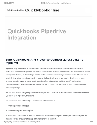 QuickBooks Pipedrive integration - quicklybookonline
