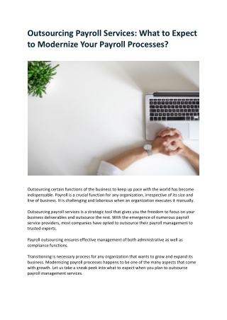 Outsourcing Payroll Services: What to Expect to Modernize Your Payroll Processes