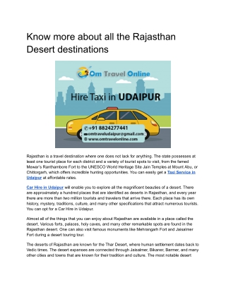 Know more about all the Rajasthan Desert destinations