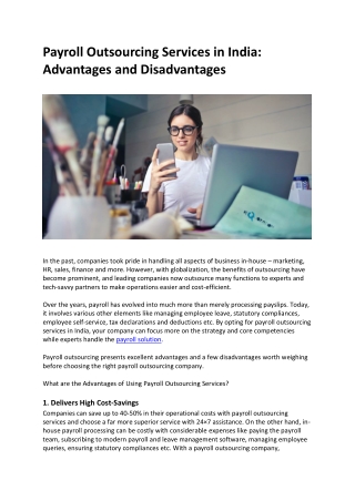 Payroll Outsourcing Services in India: Advantages and Disadvantages