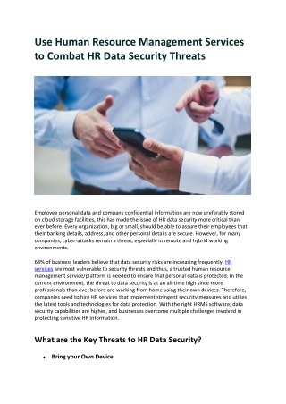 Use Human Resource Management Services to Combat HR Data Security Threats