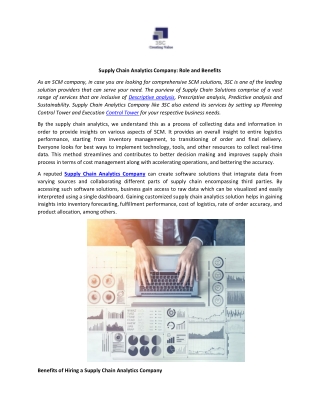 Supply Chain Analytics Company Role and Benefits