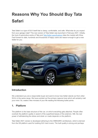 Reasons Why You Should Buy Tata Safari
