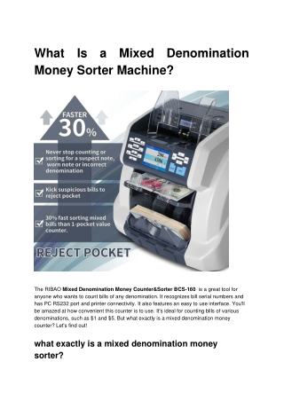 What Is a Mixed Denomination Money Sorter Machine?