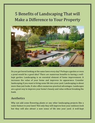 5 Benefits of Landscaping That will Make a Difference to Your Property