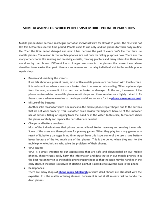 SOME REASONS FOR WHICH PEOPLE VISIT MOBILE PHONE REPAIR SHOPS