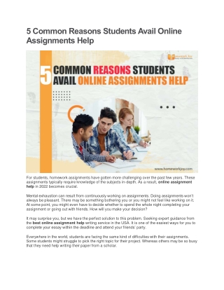 5 Common Reasons Students Avail Online Assignments Help