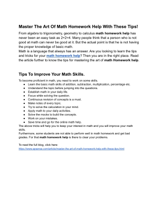 Master The Art Of Math Homework Help With These Tips