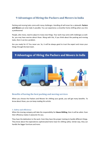 9 Advantages of Hiring the Packers and Movers in India