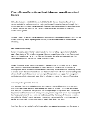 6 Types of Demand forecasting and how it helps make favourable operational decisions