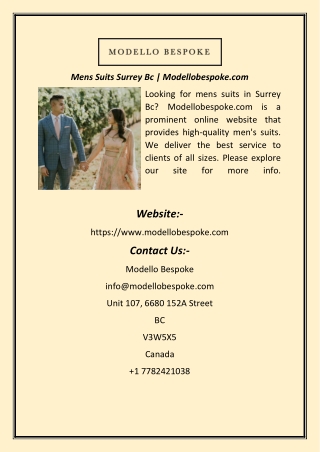 Mens Suits Surrey Bc  Modellobespoke