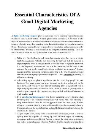 Essential Characteristics Of A Good Digital Marketing Agencies