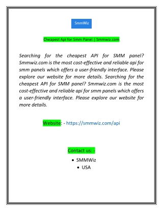 Cheapest Api for Smm Panel  Smmwizcom