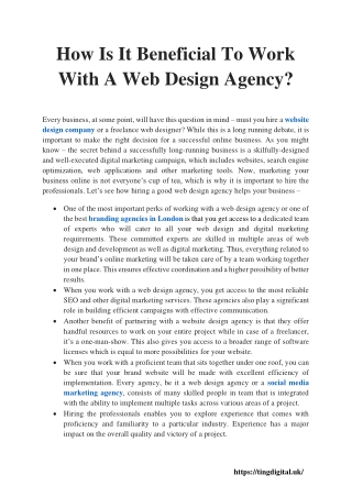 How Is It Beneficial To Work With A Web Design Agency