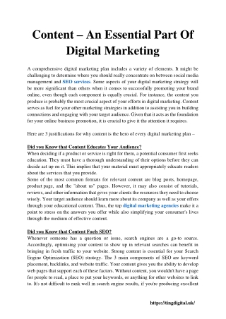 Content – An Essential Part Of Digital Marketing