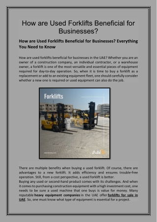 How are Used Forklifts Beneficial for Businesses