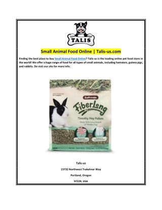 Small Animal Food Online | Talis-us.com