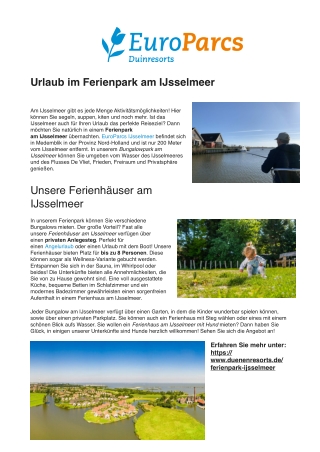Genießen Sie einen unvergesslichen Urlaub in unserem schönen Ferienpark am IJsselmeer