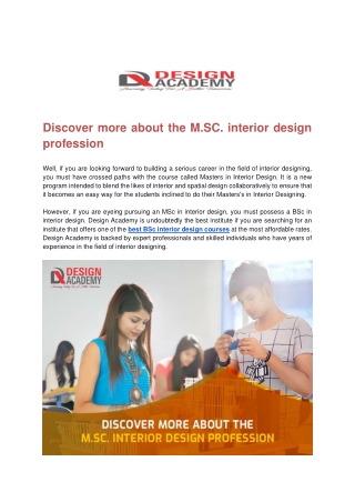 Discover more about the M.SC. interior design profession