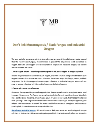 Don't link Mucormycosis Black Fungus and industrial oxygen