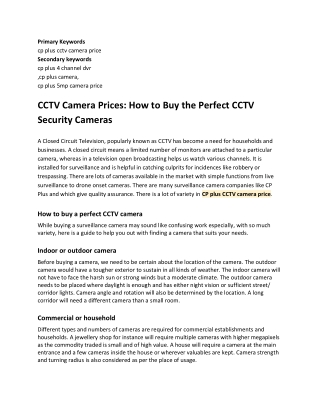 CCTV Camera Prices How to Buy the Perfect CCTV Security Cameras