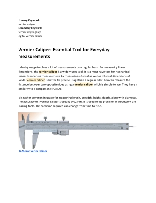 Vernier Caliper Essential Tool for Everyday measurements
