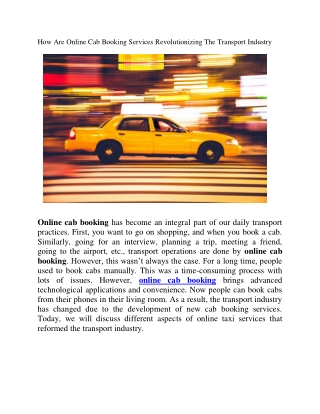 Online Cab Booking Services Revolutionizing The Transport Industry