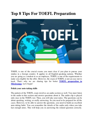 Top 8 Tips For TOEFL Preparation