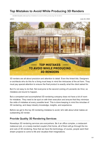 Top Mistakes to Avoid While Producing 3D Renders