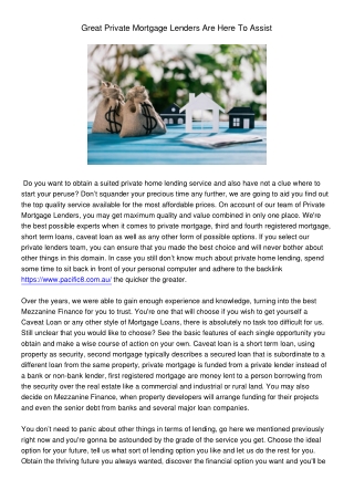 GreatPrivateMortgageLendersAreHereToAssist