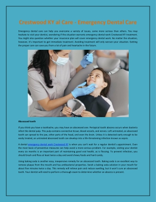 Crestwood KY al Care - Emergency Dental Care