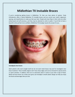 Midlothian TX Invisable Braces