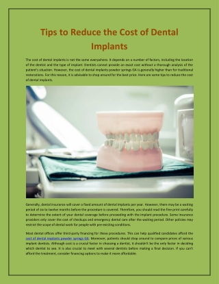 Tips to Reduce the Cost of Dental Implants