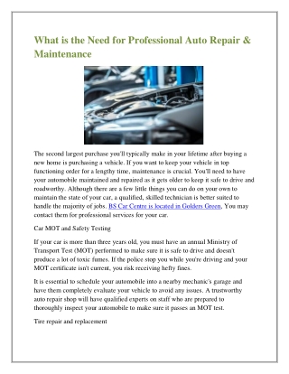 Best Car Repair in Golders Green.