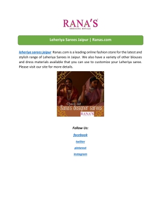 Leheriya Sarees Jaipur | Ranas.com