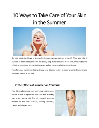 10 Ways to Take Care of Your Skin in the Summer