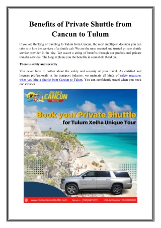 Benefits of Private Shuttle from Cancun to Tulum